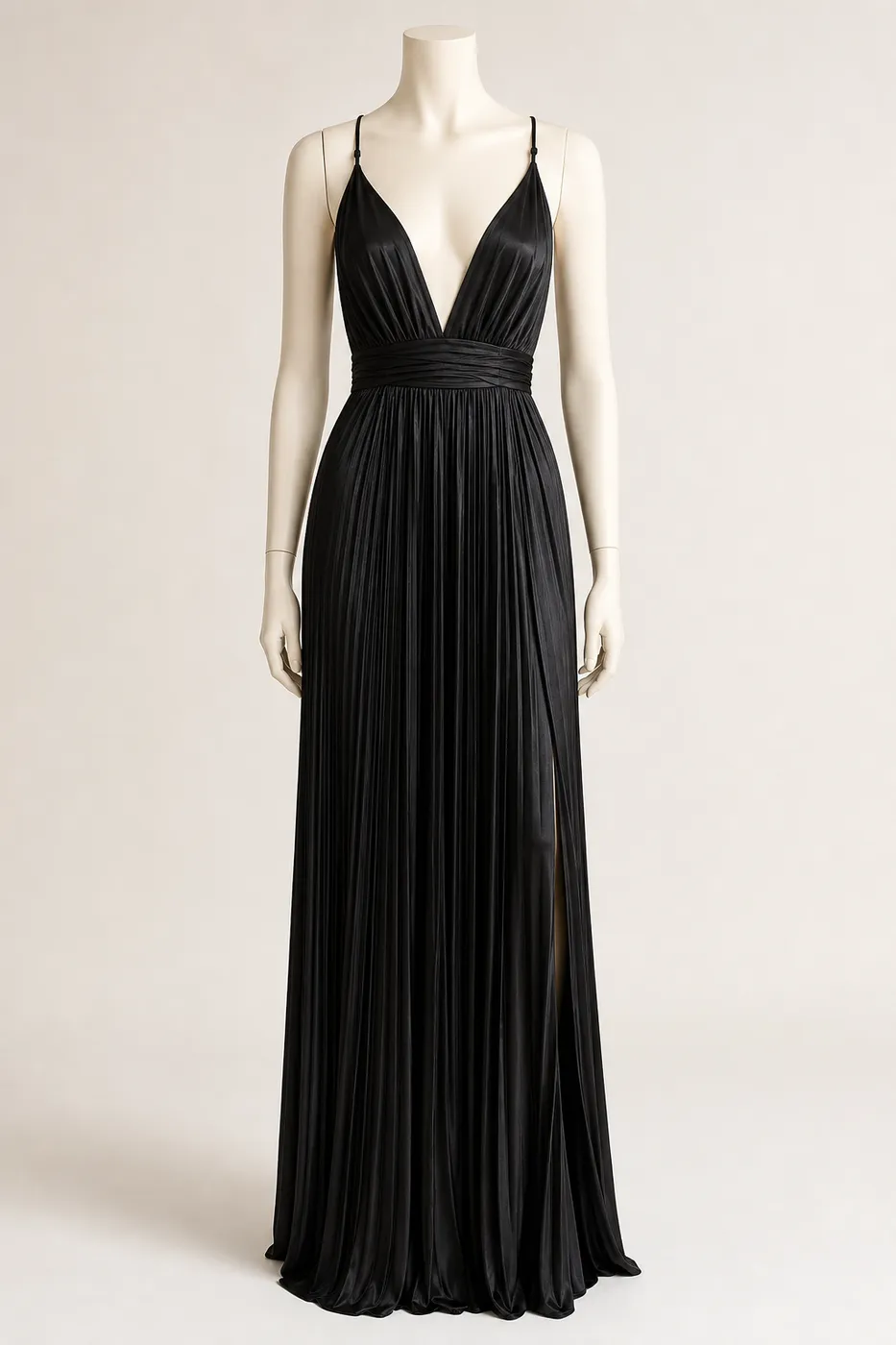 Robe Longue en Satin Plissé Muse